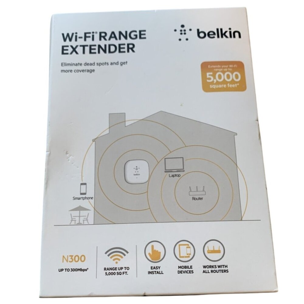 Belkin N300 Wi-Fi Range Extender Up To 300Mbps / 5000 Sq Ft Coverage Easy Instal